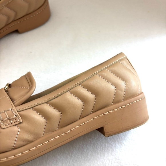 Aldo Tan Quilted W/ Gold Buckle Almond Toe Comfort Loafer Shoe (8) - Picture 8 of 12
